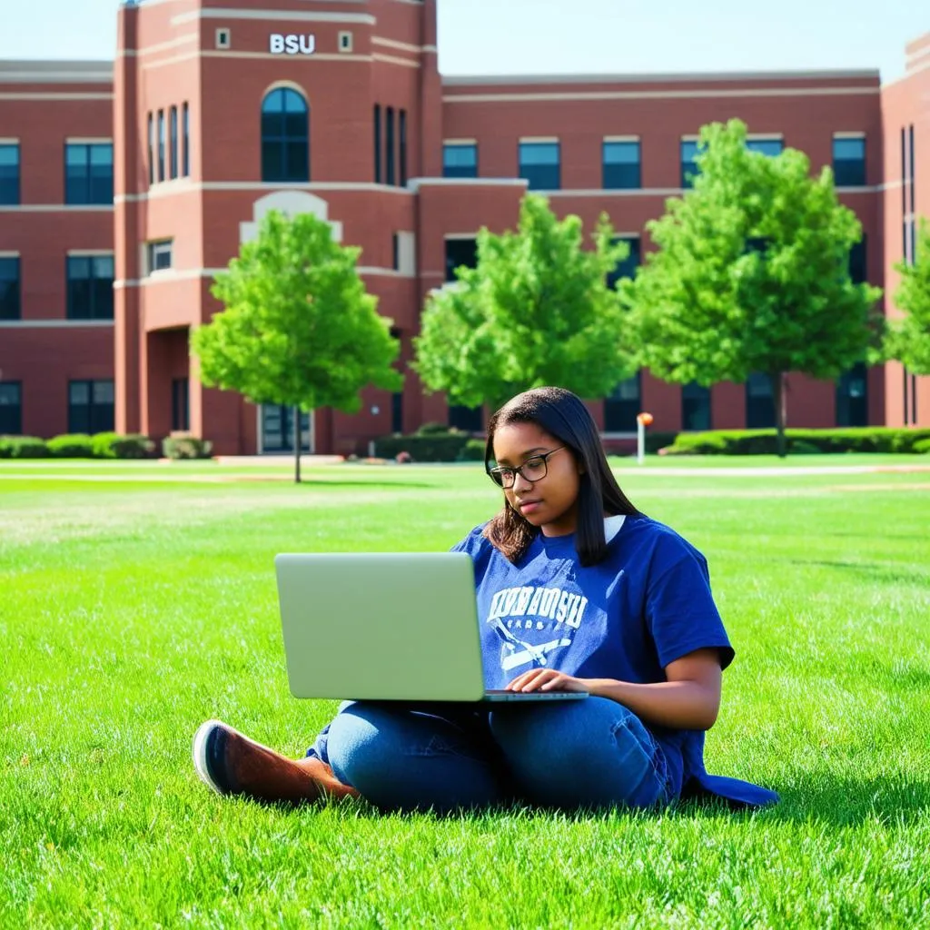 Étudiant BSU utilisant un ordinateur portable