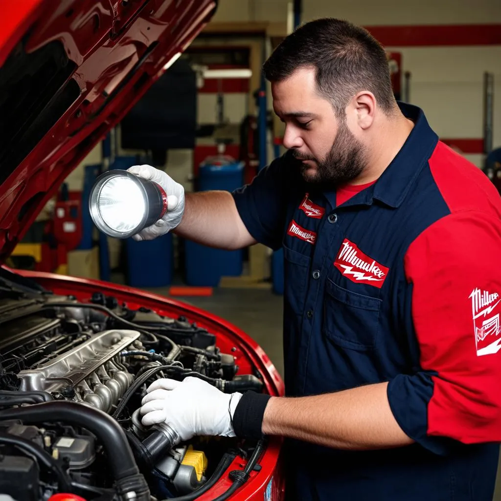 Mechanic inspecting a car