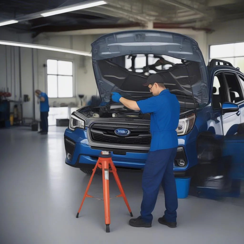 Mechanic diagnosing a car with an OBD scan tool