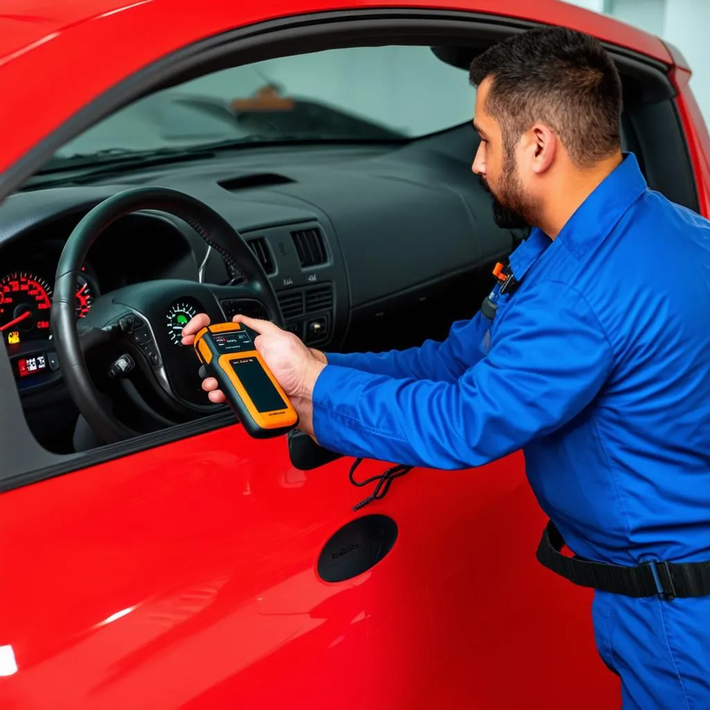 Mechanic connecting an OBD2 scanner