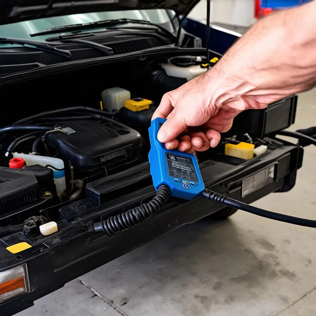 Mechanic diagnosing a Toyota FourRunner