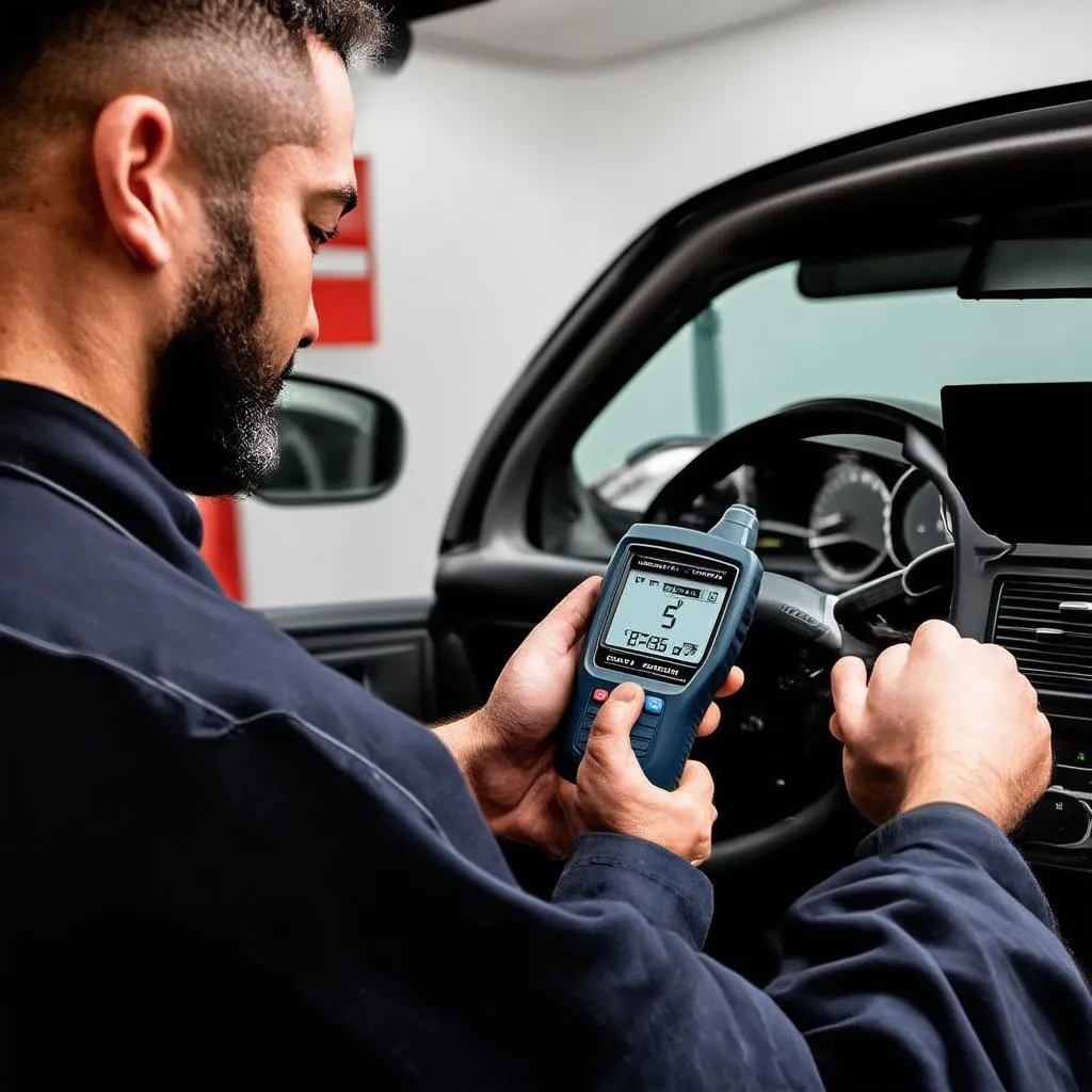 Mécanicien utilisant un scanner OBD-II