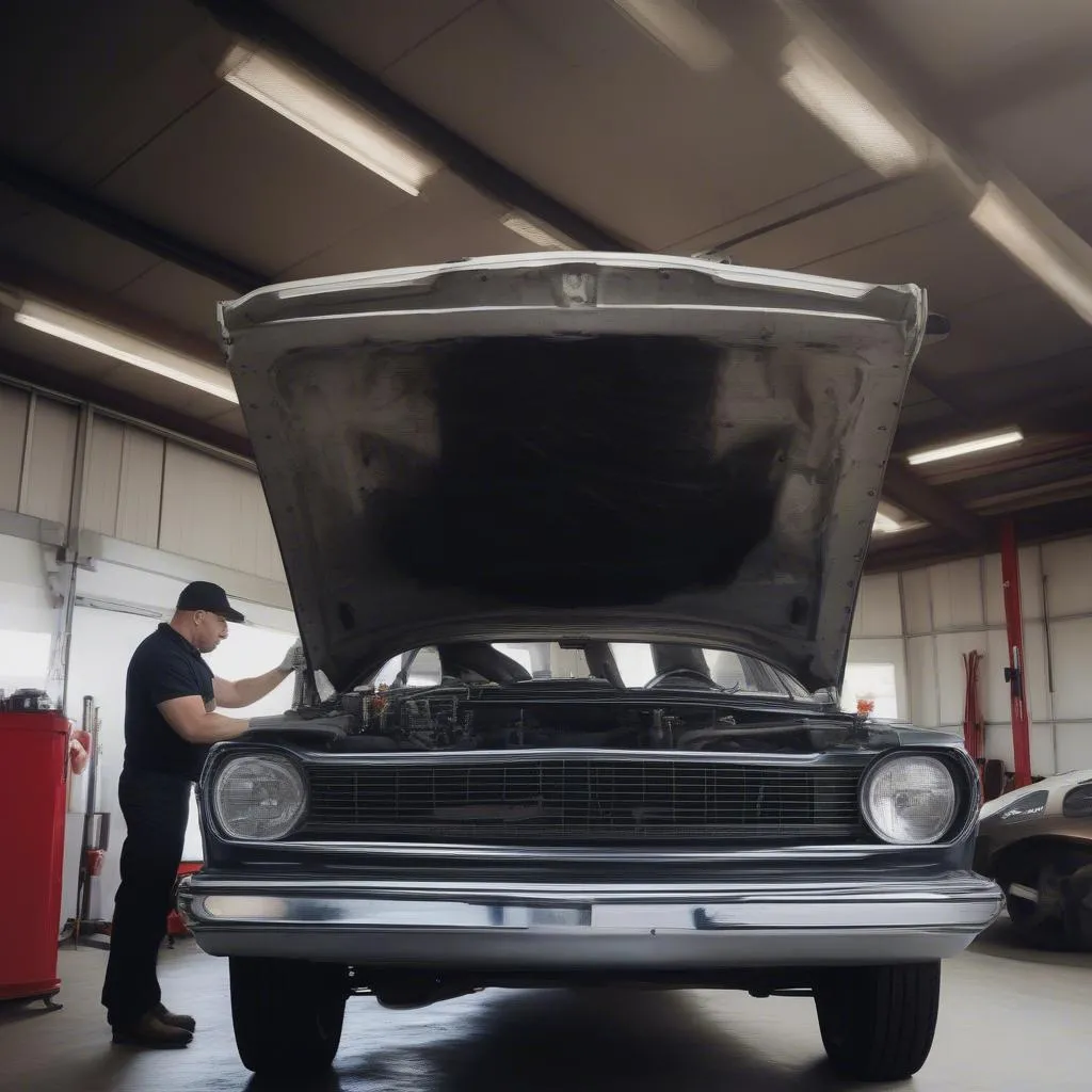 Mechanic Inspecting Car