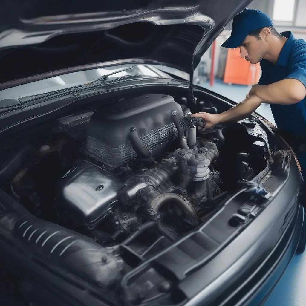 Un mécanicien inspecte le moteur d'une voiture