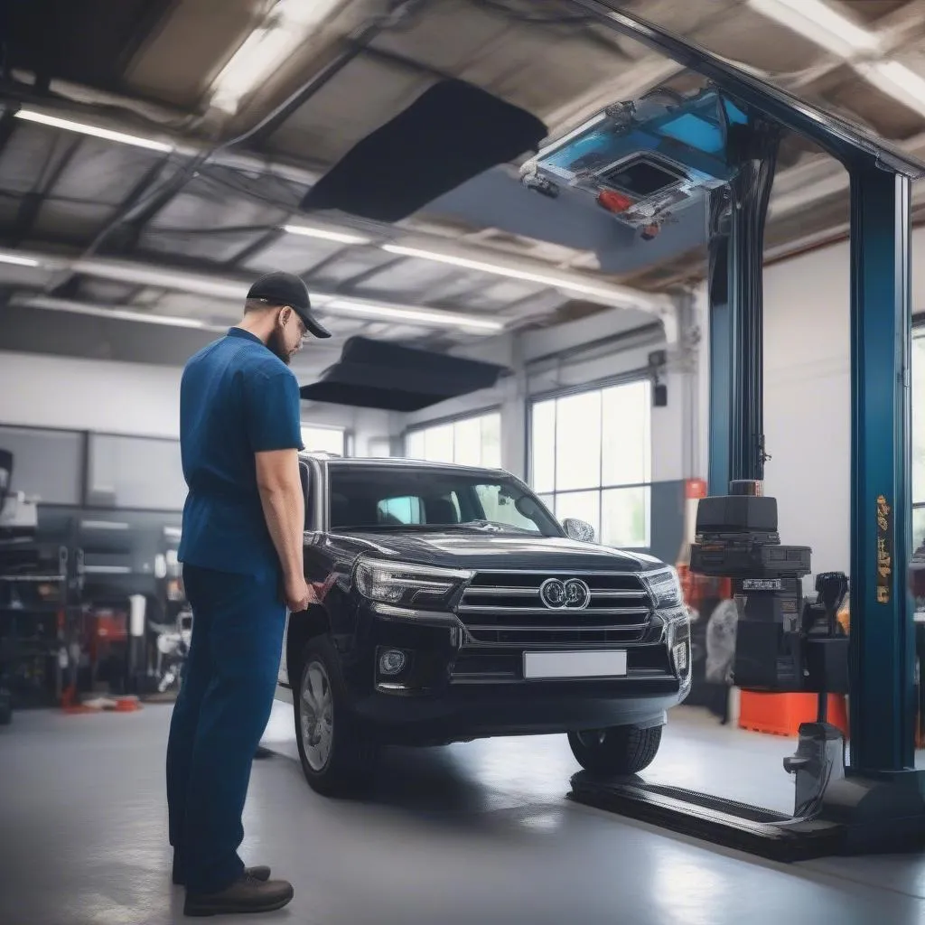 Mechanic using OBD station