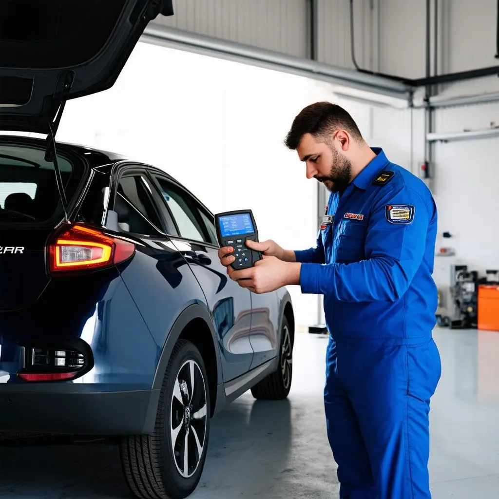 Mechanic Working on Car Diagnostics