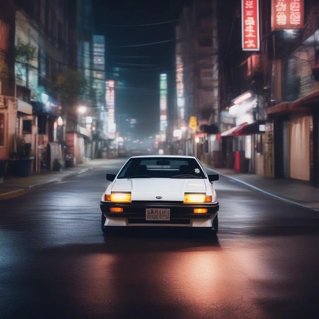 Toyota AE86 Trueno dans une ville nocturne