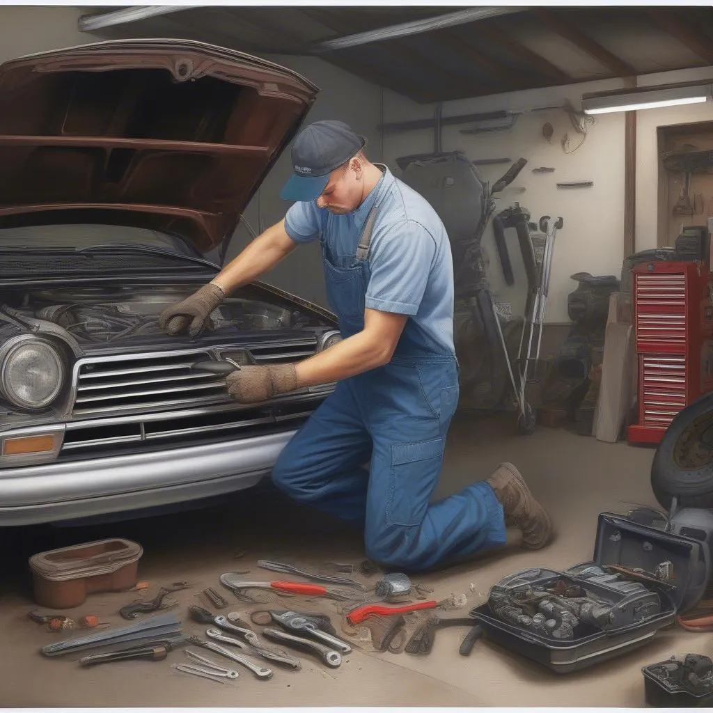 mechanic working on engine