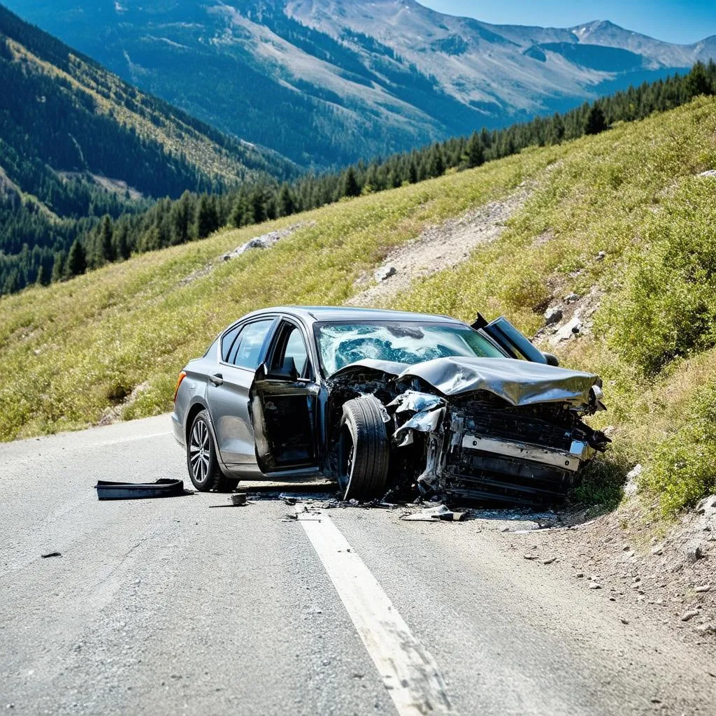 accident de voiture sur route de montagne