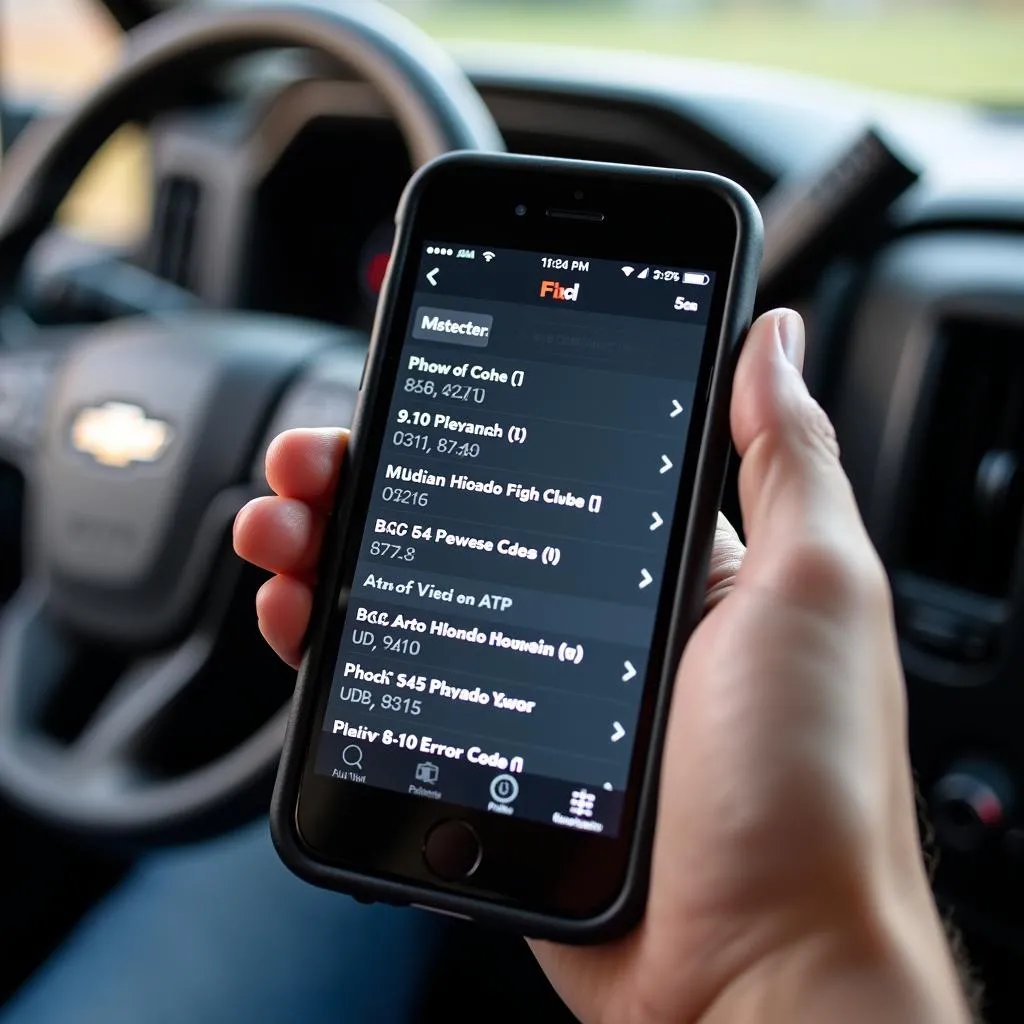 Application Fixd affichant les codes d'erreur d'un Chevrolet W4500