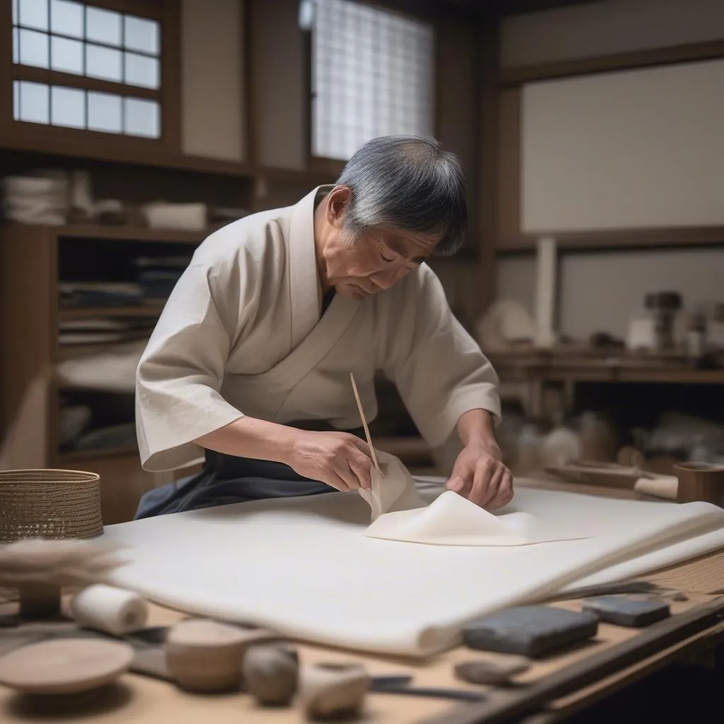 Artisan japonais fabrique du papier