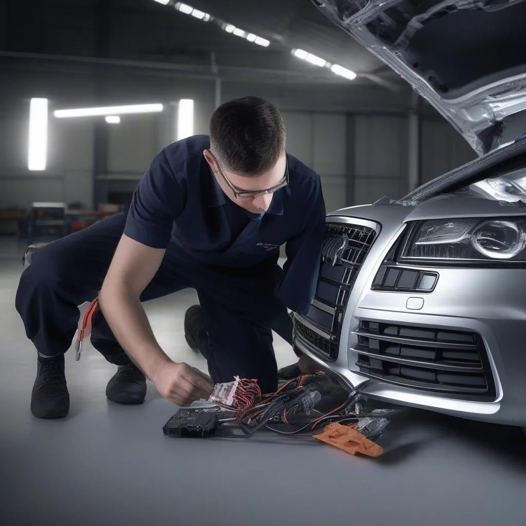 Inspection des connecteurs de phare avant sur une Audi Q5