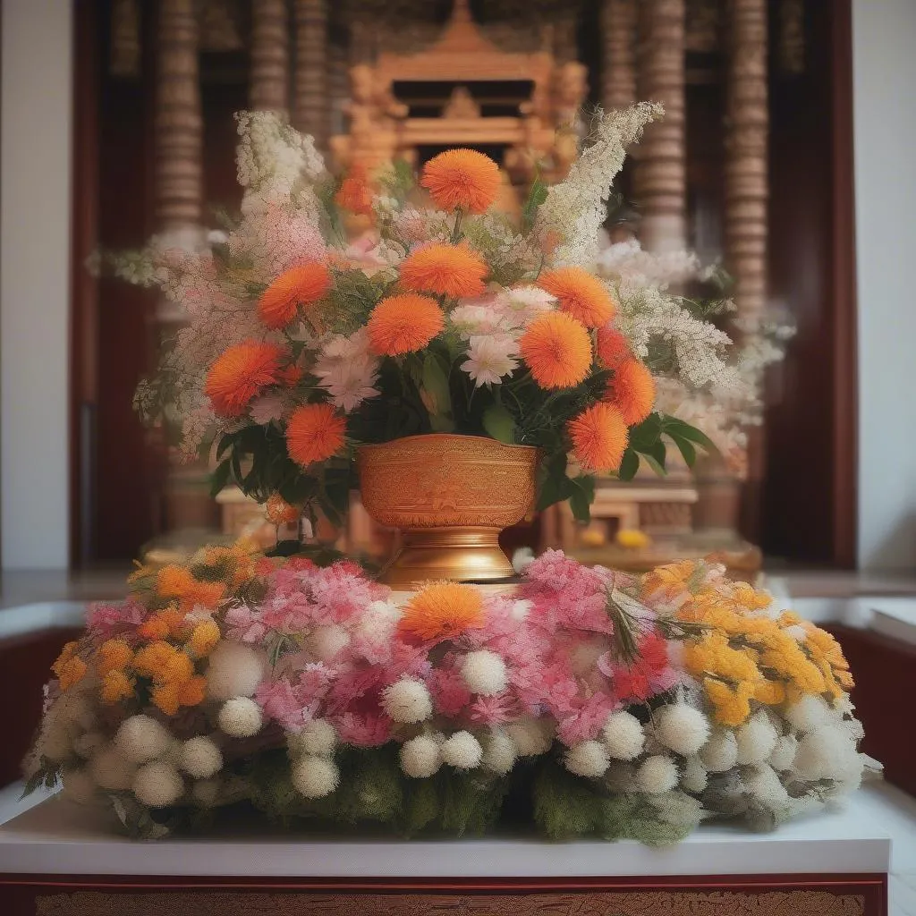 Fleurs fraîches sur un autel bouddhique