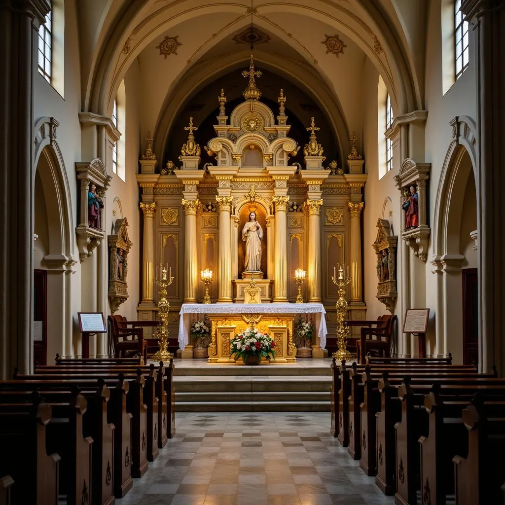 Autel de la chapelle St-Louis avec ornements et symboles religieux