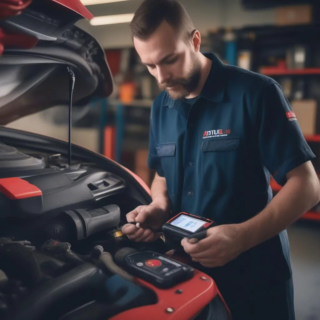 Un mécanicien utilisant un autel de tir cendelius dans un garage