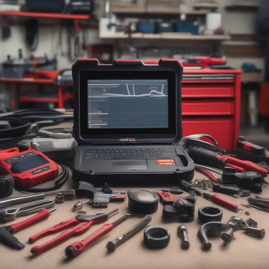 Autel diagnostic tool in car shop