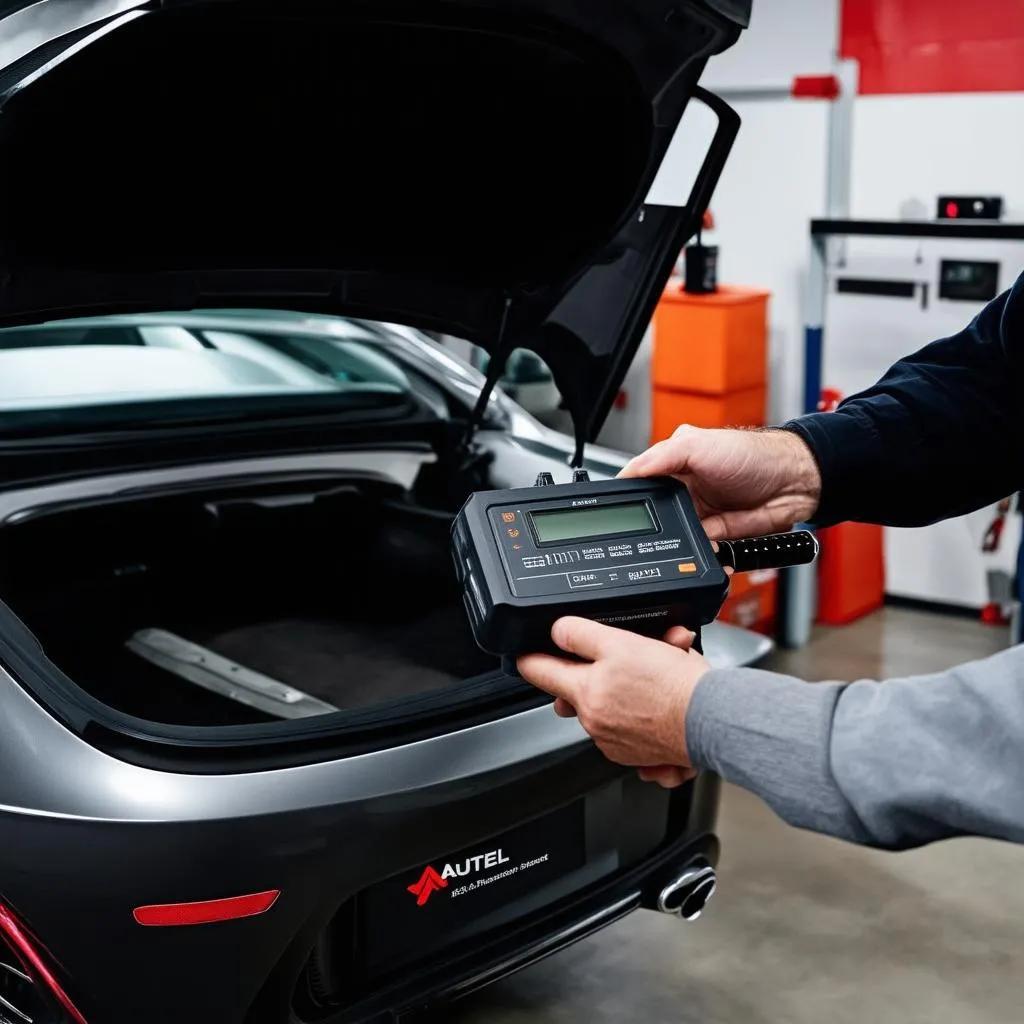 Autel diagnostic tool connected to car