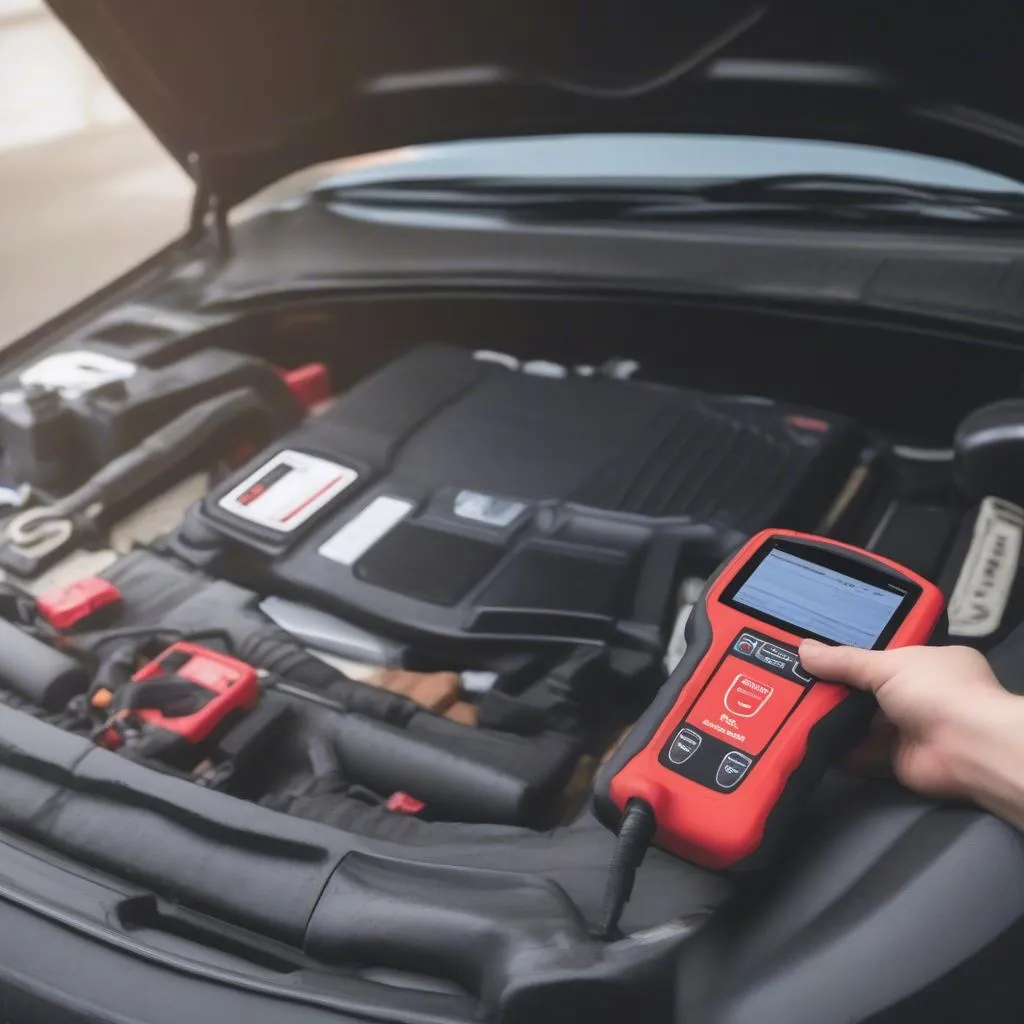 Autel diagnostic tool in a repair shop