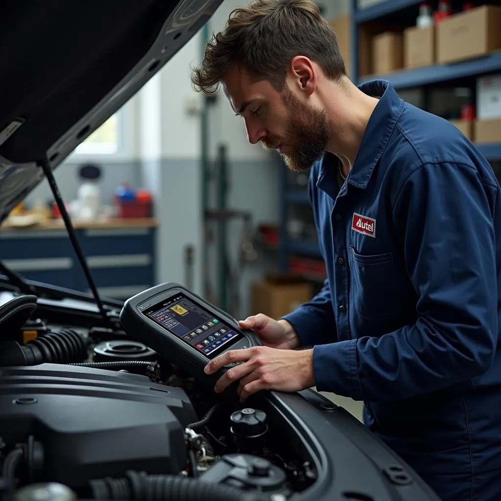 Mécanicien utilisant Autel Eniripsa dans un garage