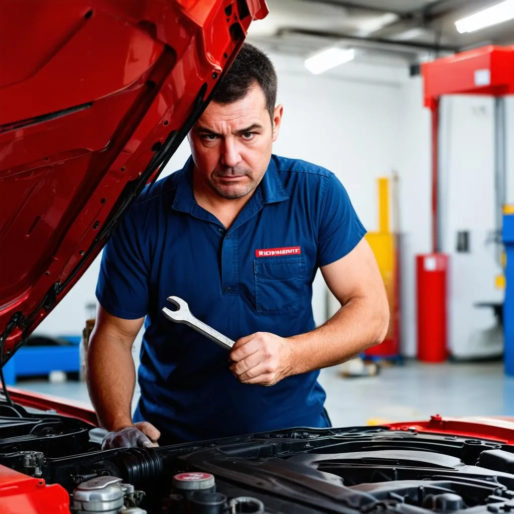 Mécanicien examinant un moteur de voiture