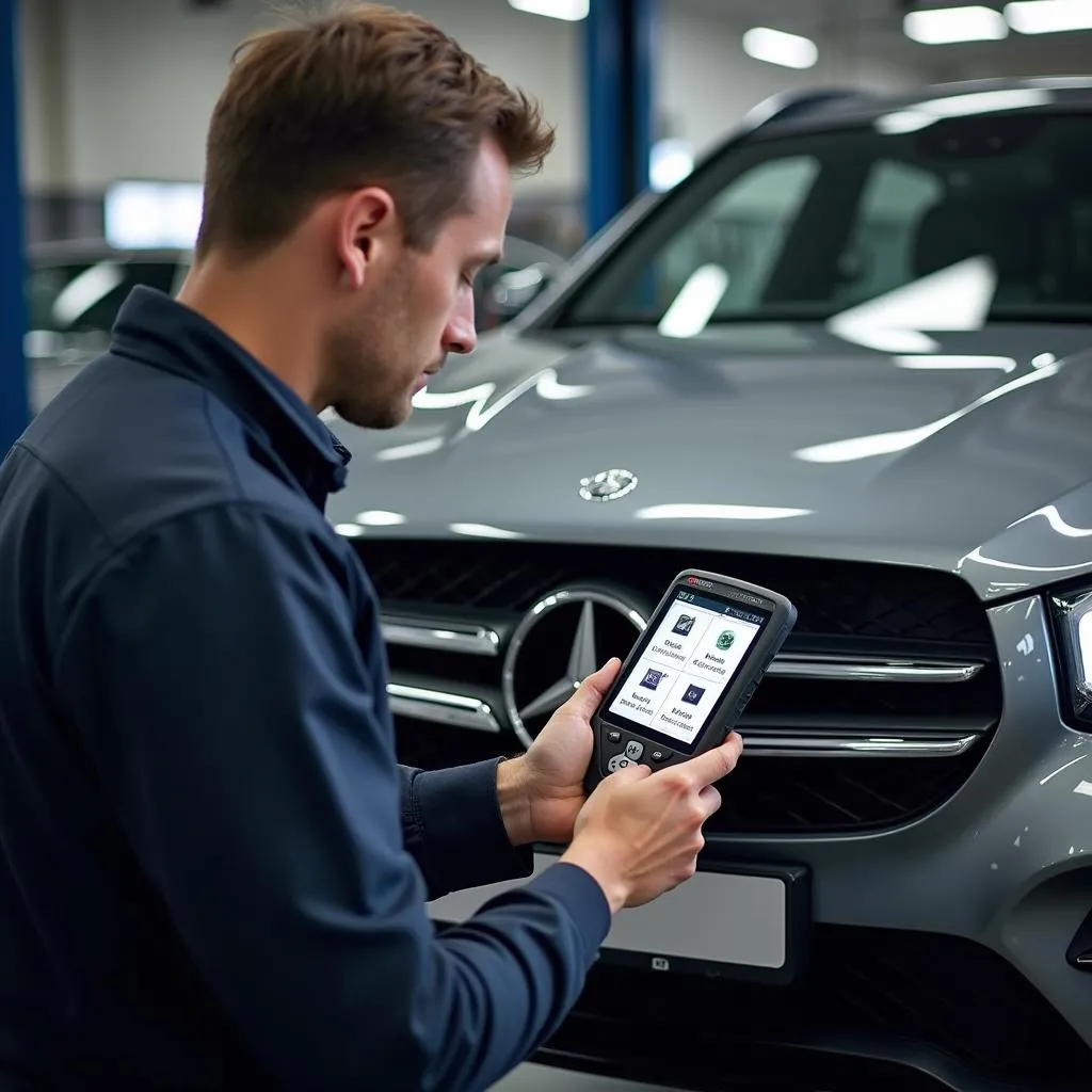 Autel Khemri en cours de diagnostic sur une Mercedes-Benz