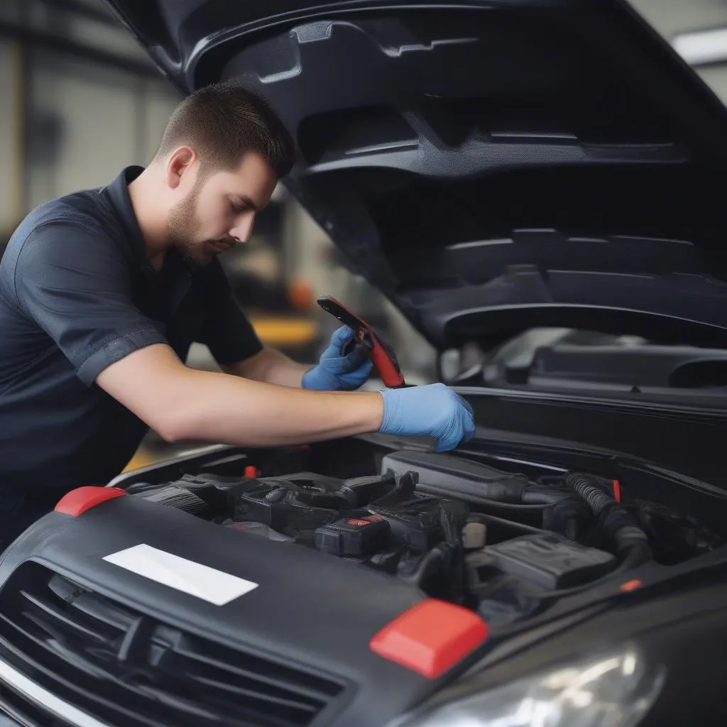 Mécanicien utilisant un outil Autel pour diagnostiquer une voiture