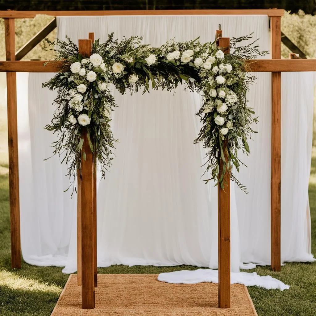 Autel en bois décoré pour mariage champêtre