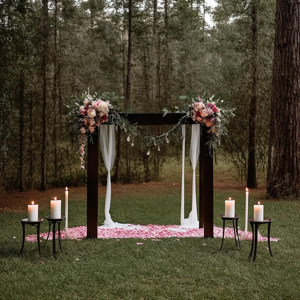 Autel en bois avec bougies pour mariage romantique