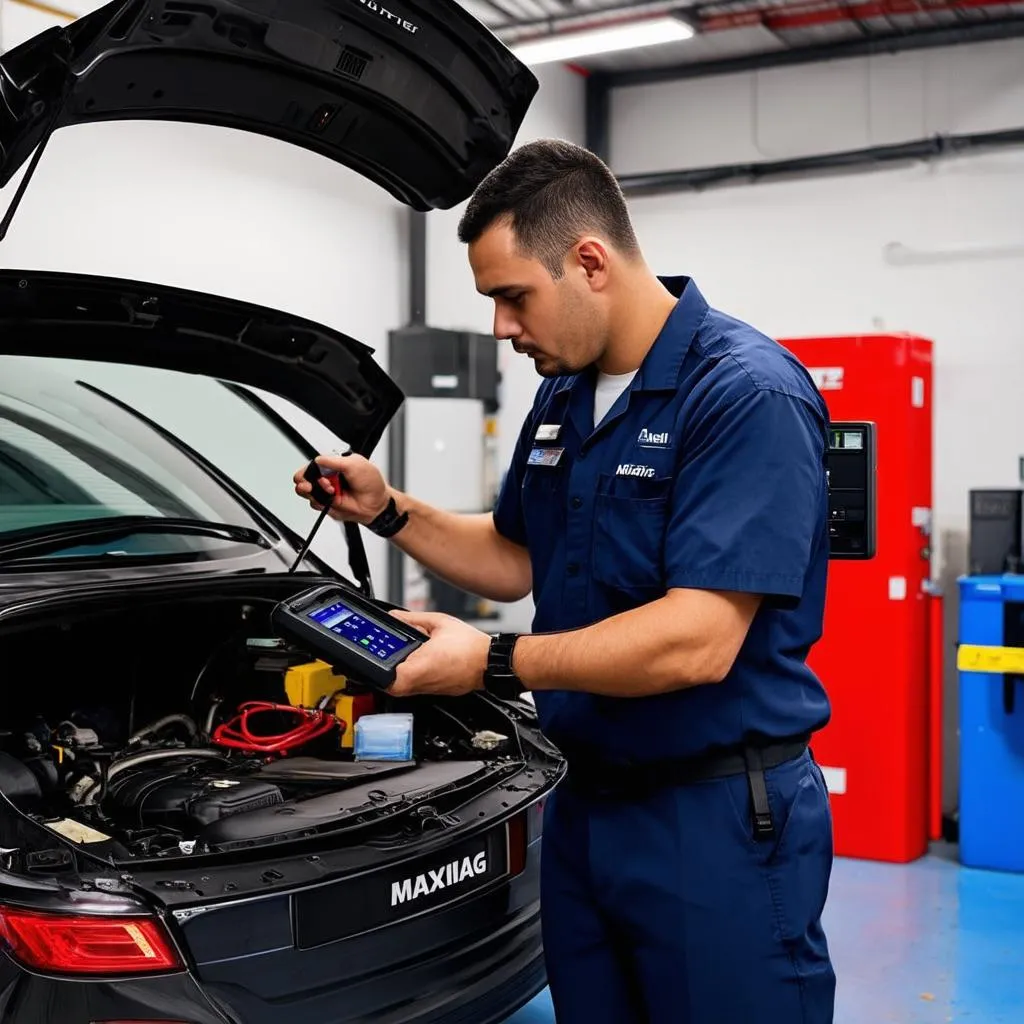 Mechanic using Autel MaxiDiag