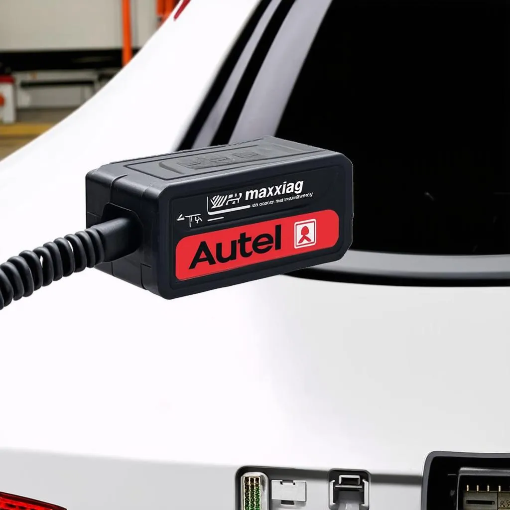 Autel MaxiDiag plugged into a Peugeot