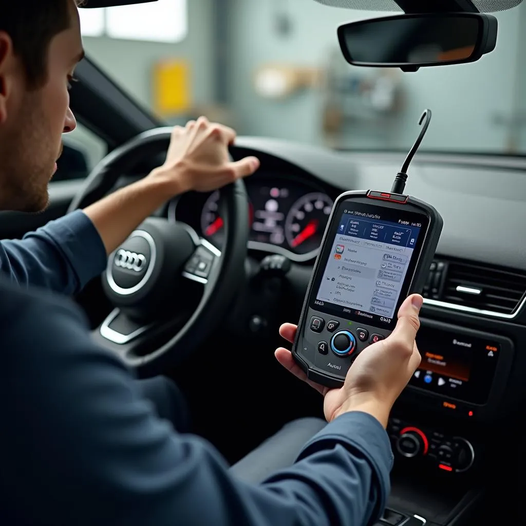 Outil de diagnostic Autel MaxiSys utilisé sur une Audi Place de Venise