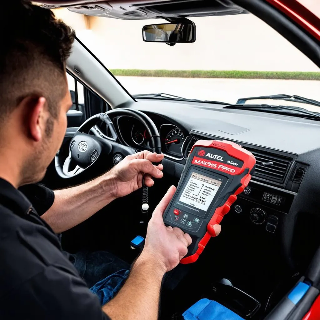 Outil de diagnostic Autel MaxiSys MS908S Pro branché sur une voiture