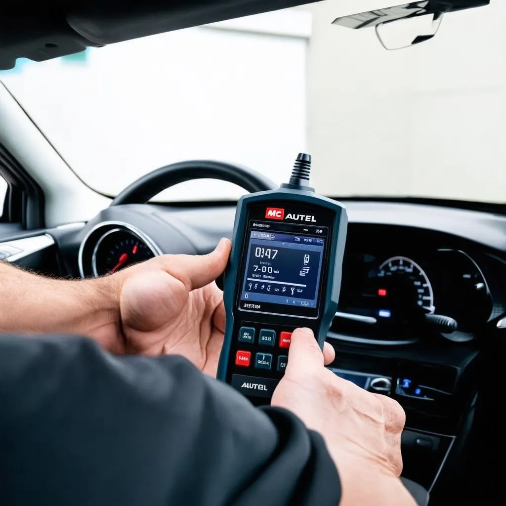 Autel MC en cours de diagnostic d'une voiture