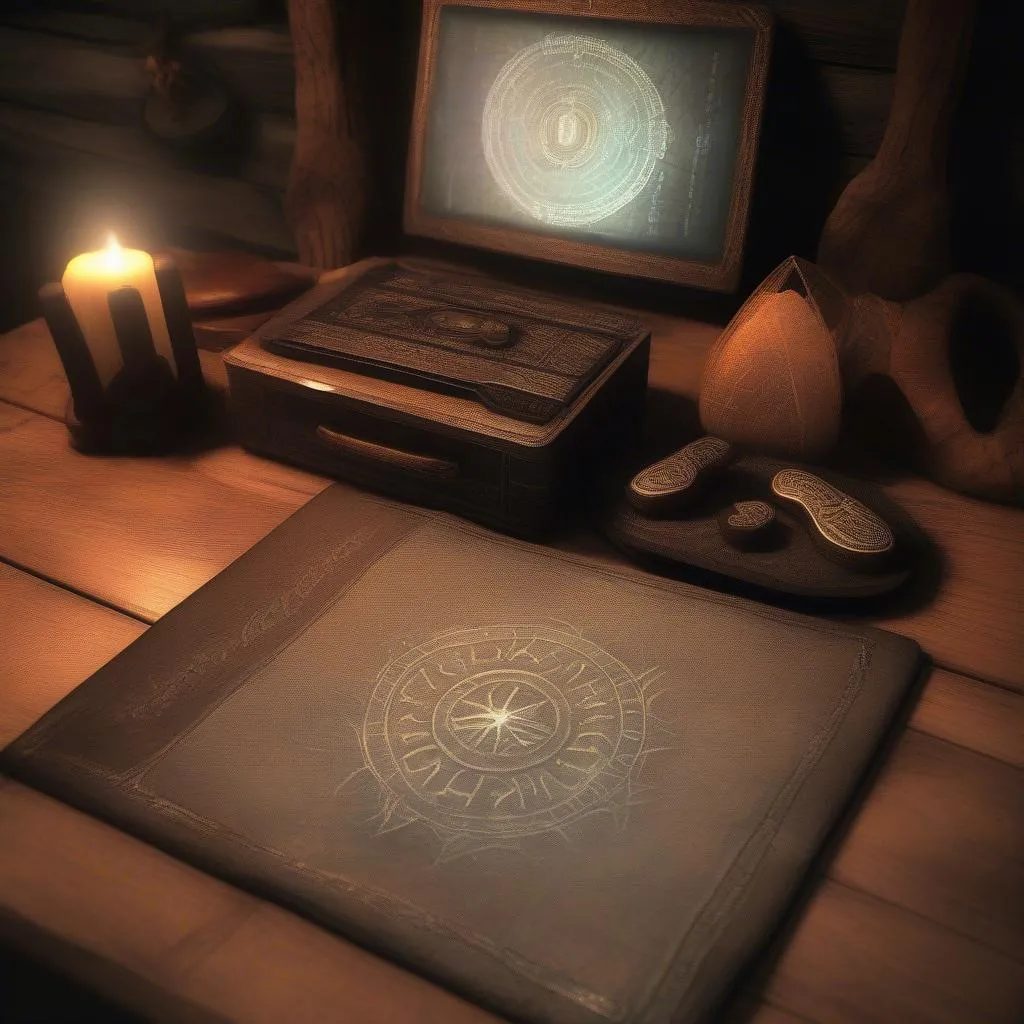 Un scanner Autel posé sur une table d'enchantement de Skyrim