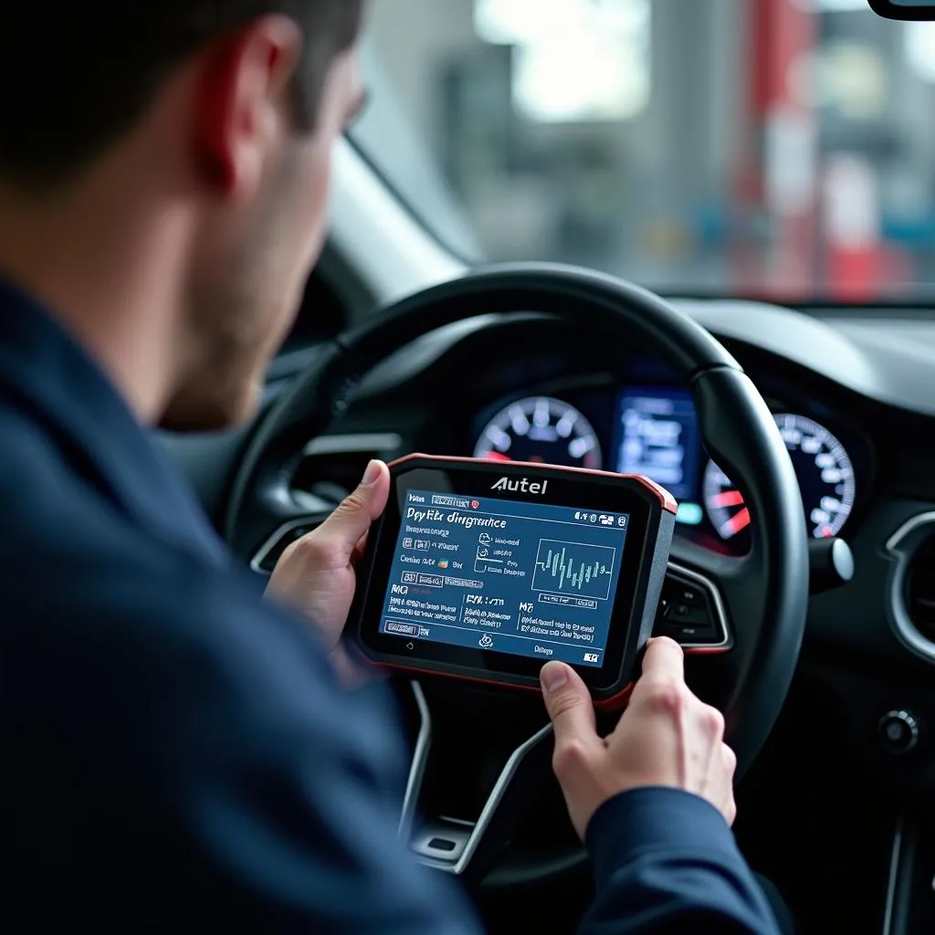 Scanner Autel en action sur une voiture moderne