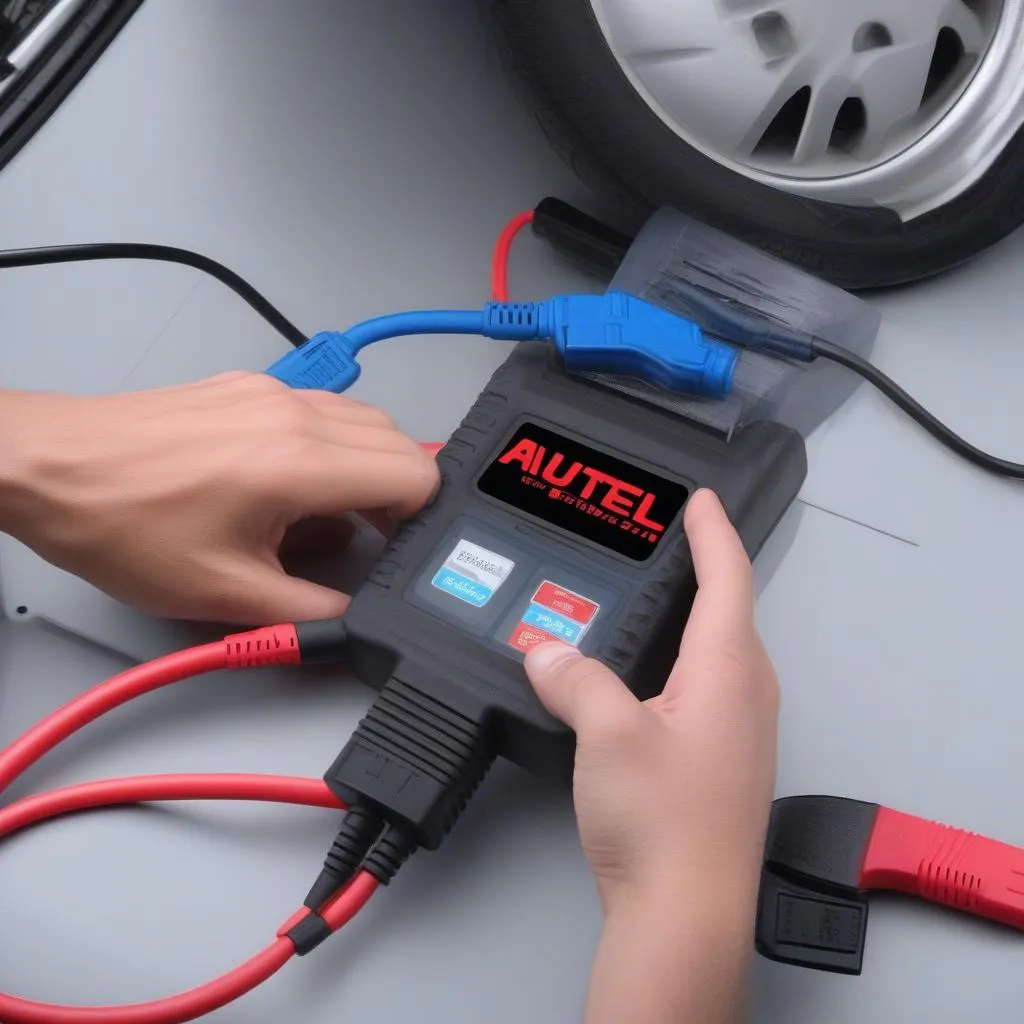 Cáp Autel Tech Prise Bleu kết nối với cổng OBD2