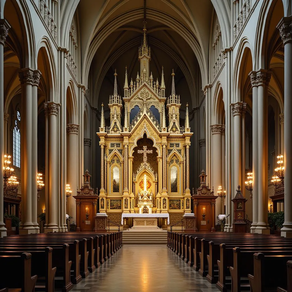 Vue intérieure de la basilique Saint-Denis avec l'autel majeur