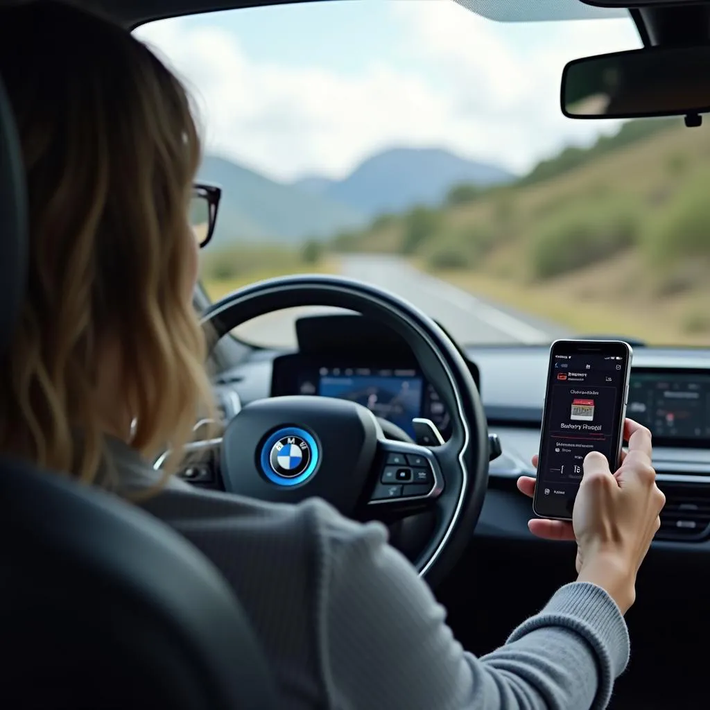 BMW i3 sur la route avec application OBD