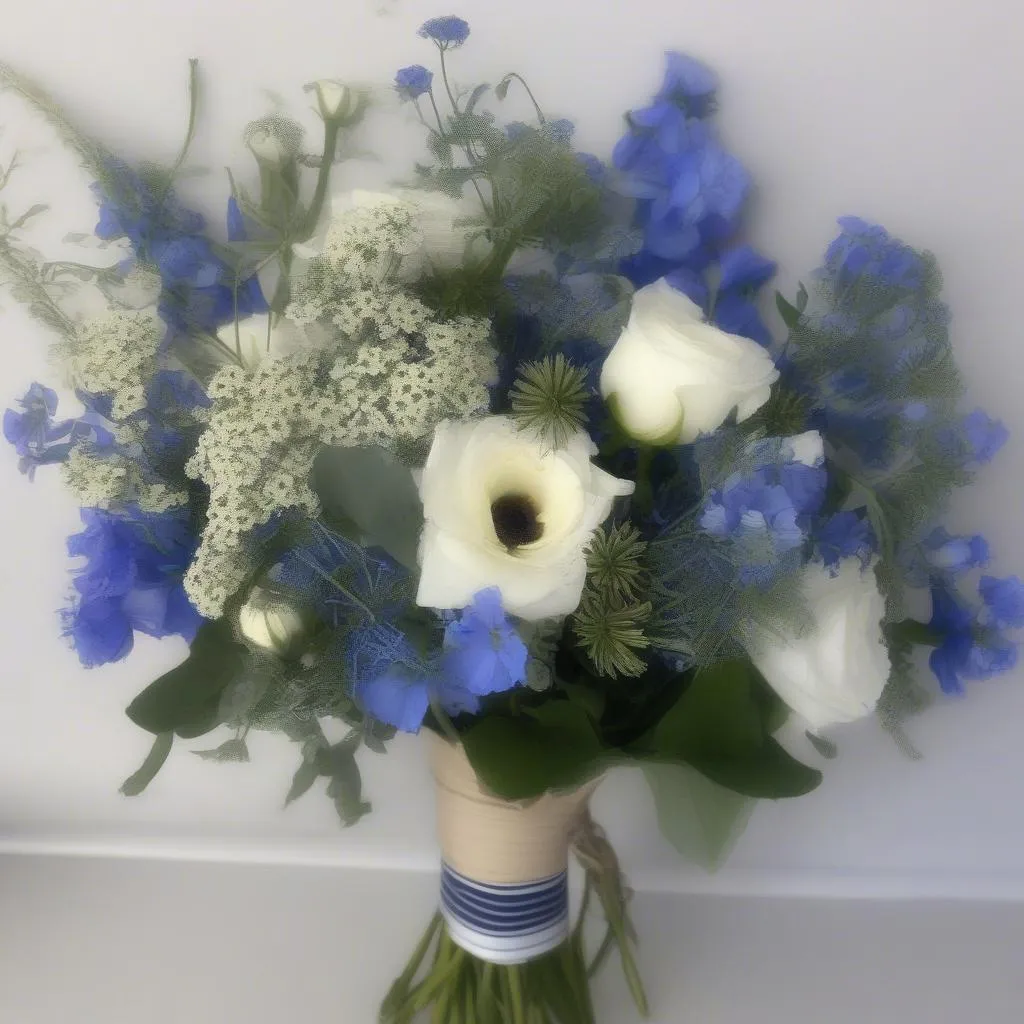 Bouquet de fleurs bleues et blanches