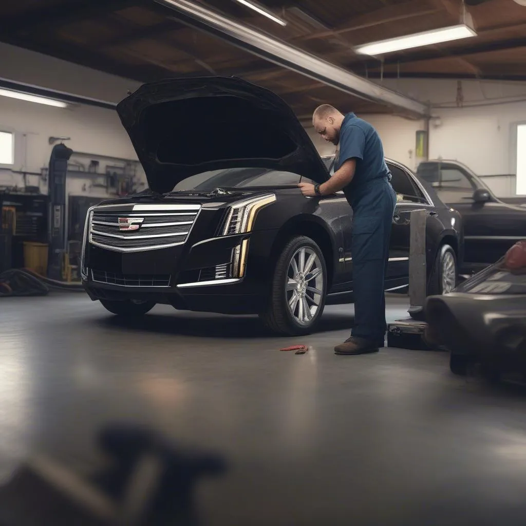 Un mécanicien travaillant sur une Cadillac