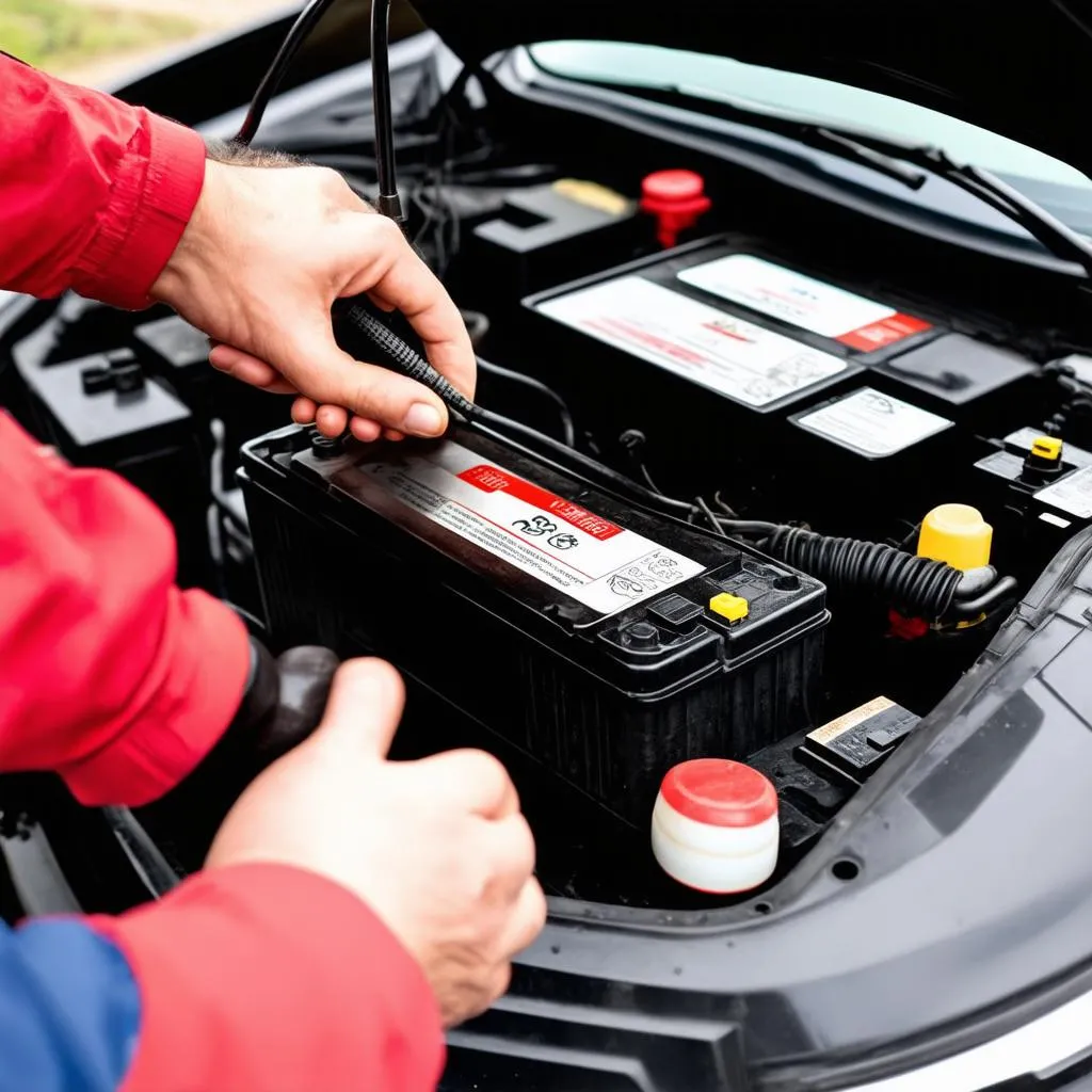 Installation de la batterie d'une voiture