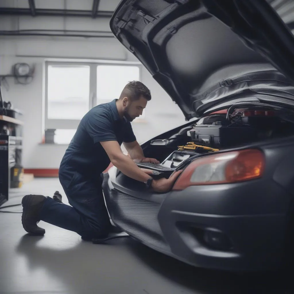 Mécanicien effectuant des diagnostics sur une voiture