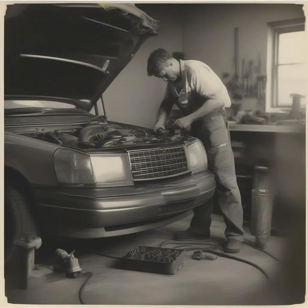 Car Mechanic Repairing Car