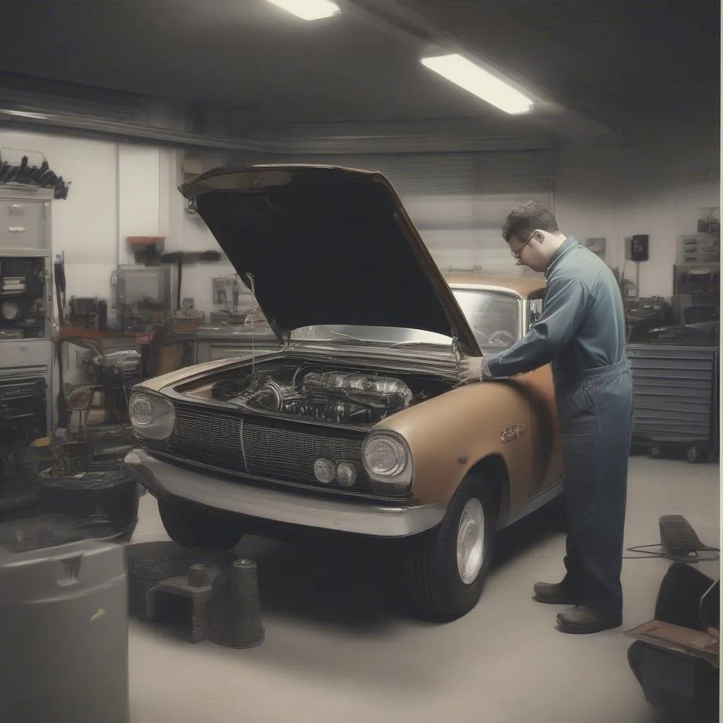 Mécanicien réparant une voiture en atelier