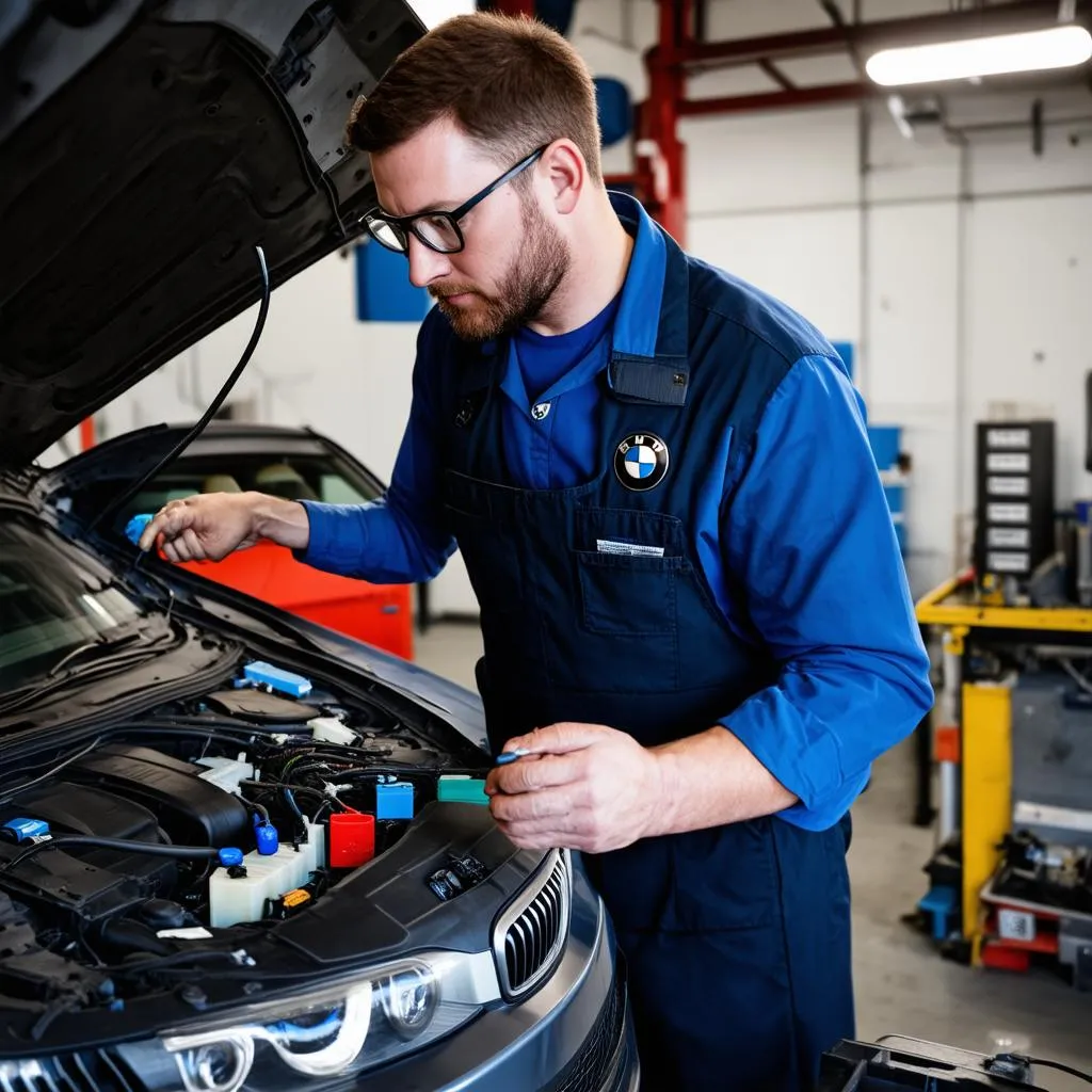 Mécanicien automobile travaillant sur une BMW