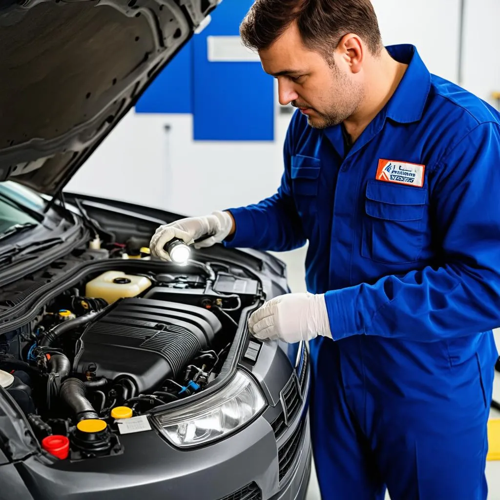 Mechanic Repairing Engine