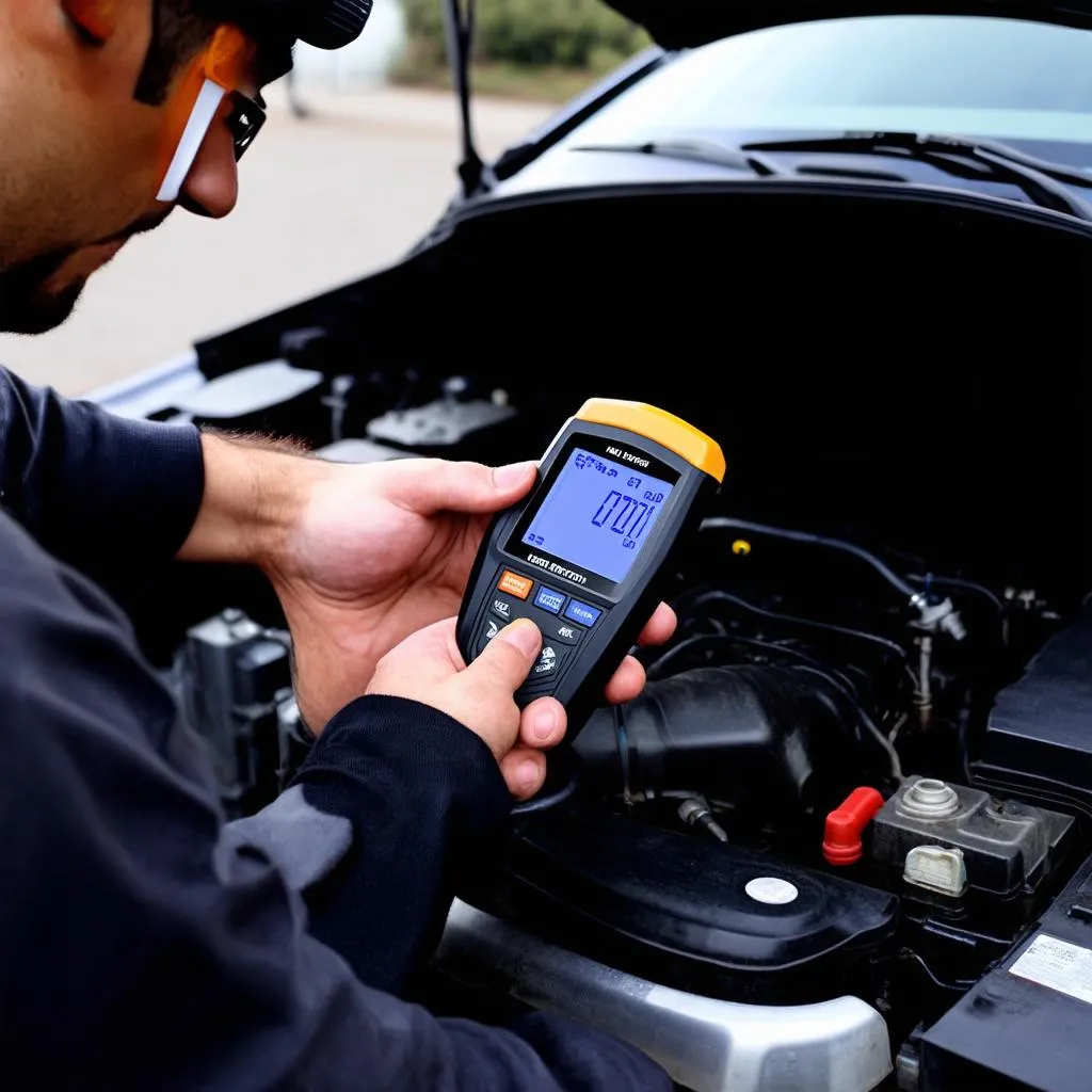 Mécanicien diagnostiquant une voiture