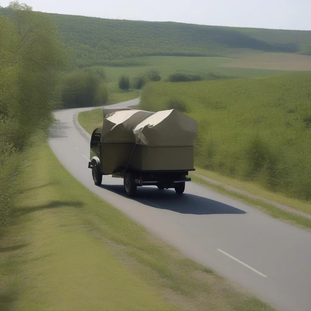 Voiture avec remorque sur la route