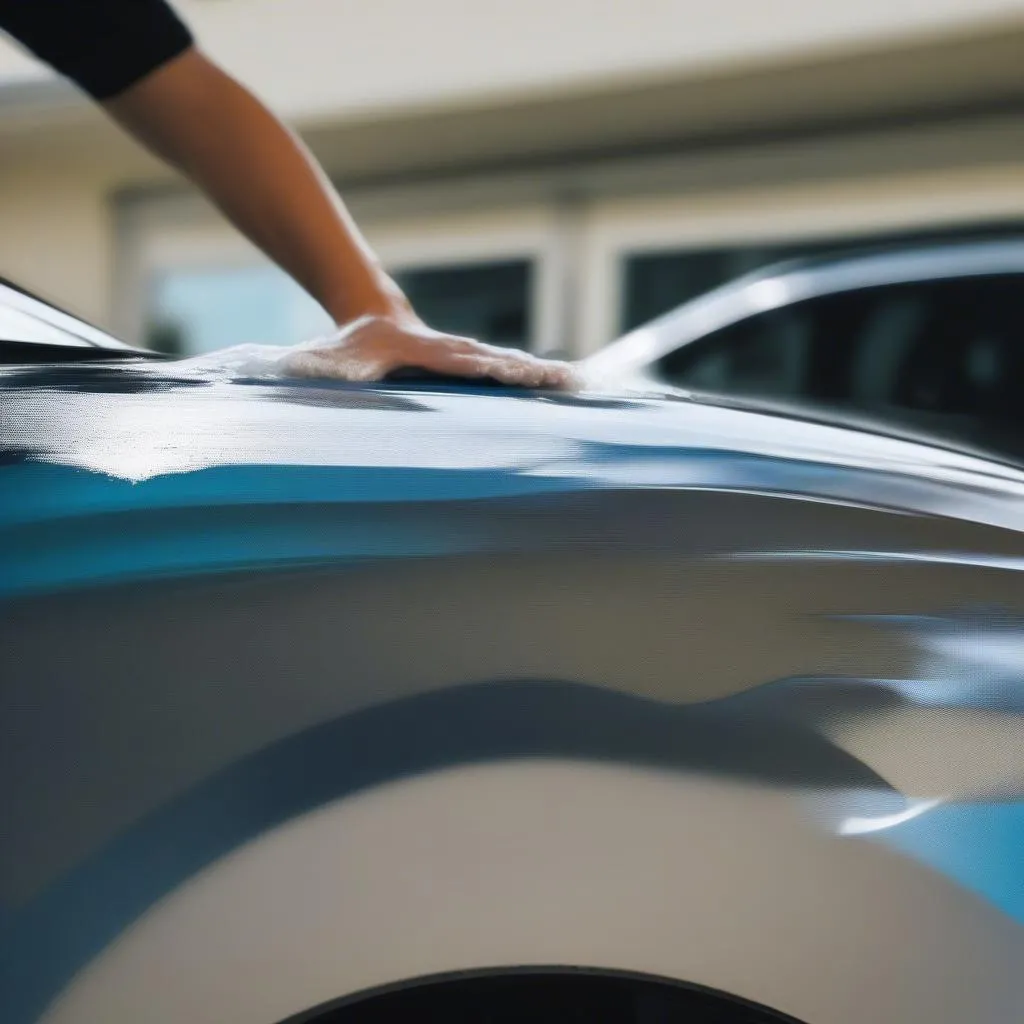 lavage d'une voiture avec un covering en vinyle