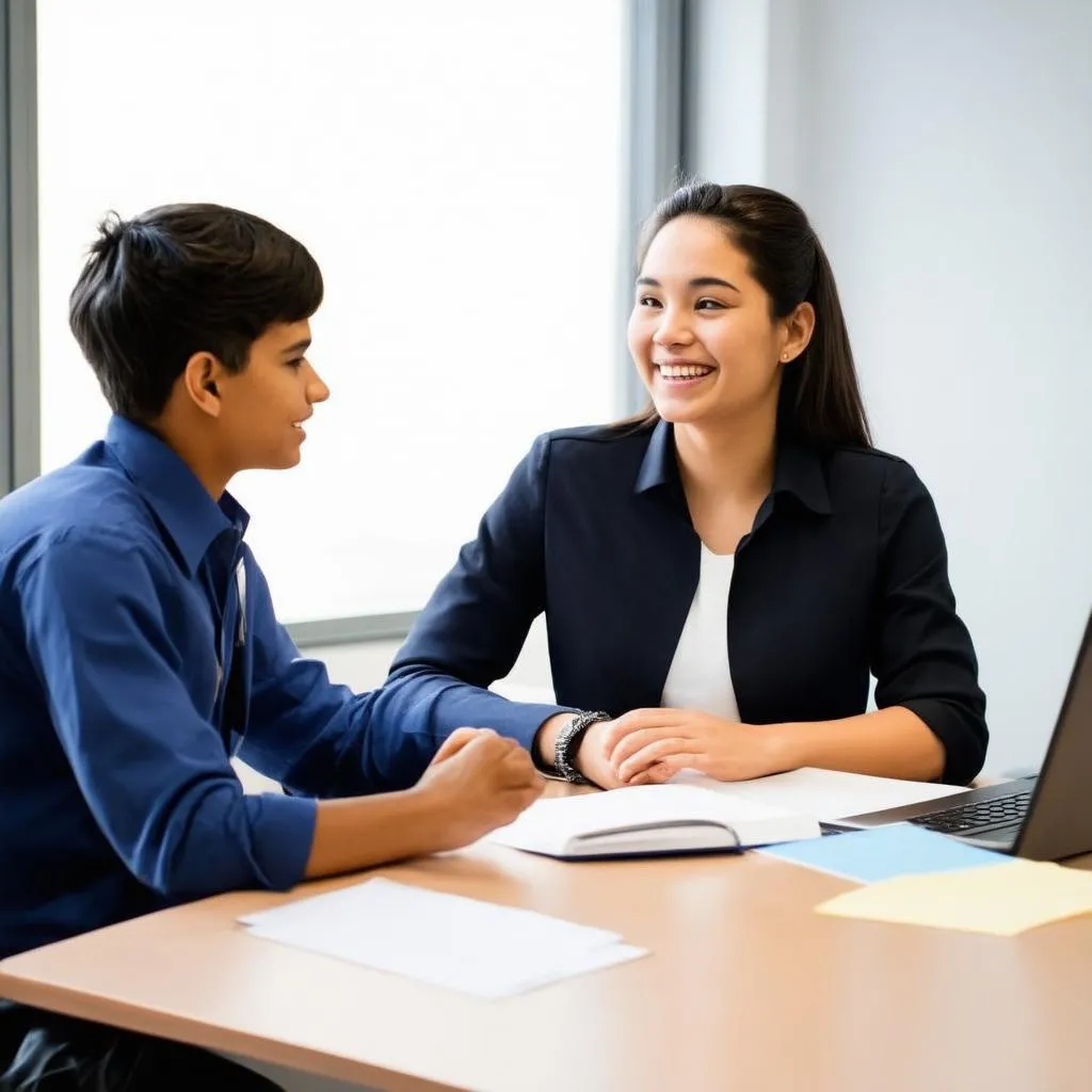 Conseiller d'orientation parlant à un adolescent